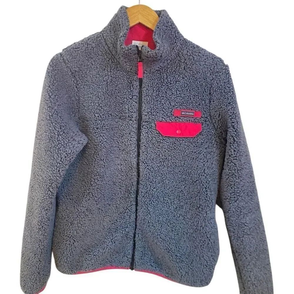 Columbia gray pink medium fleece full zip jacket front pocket